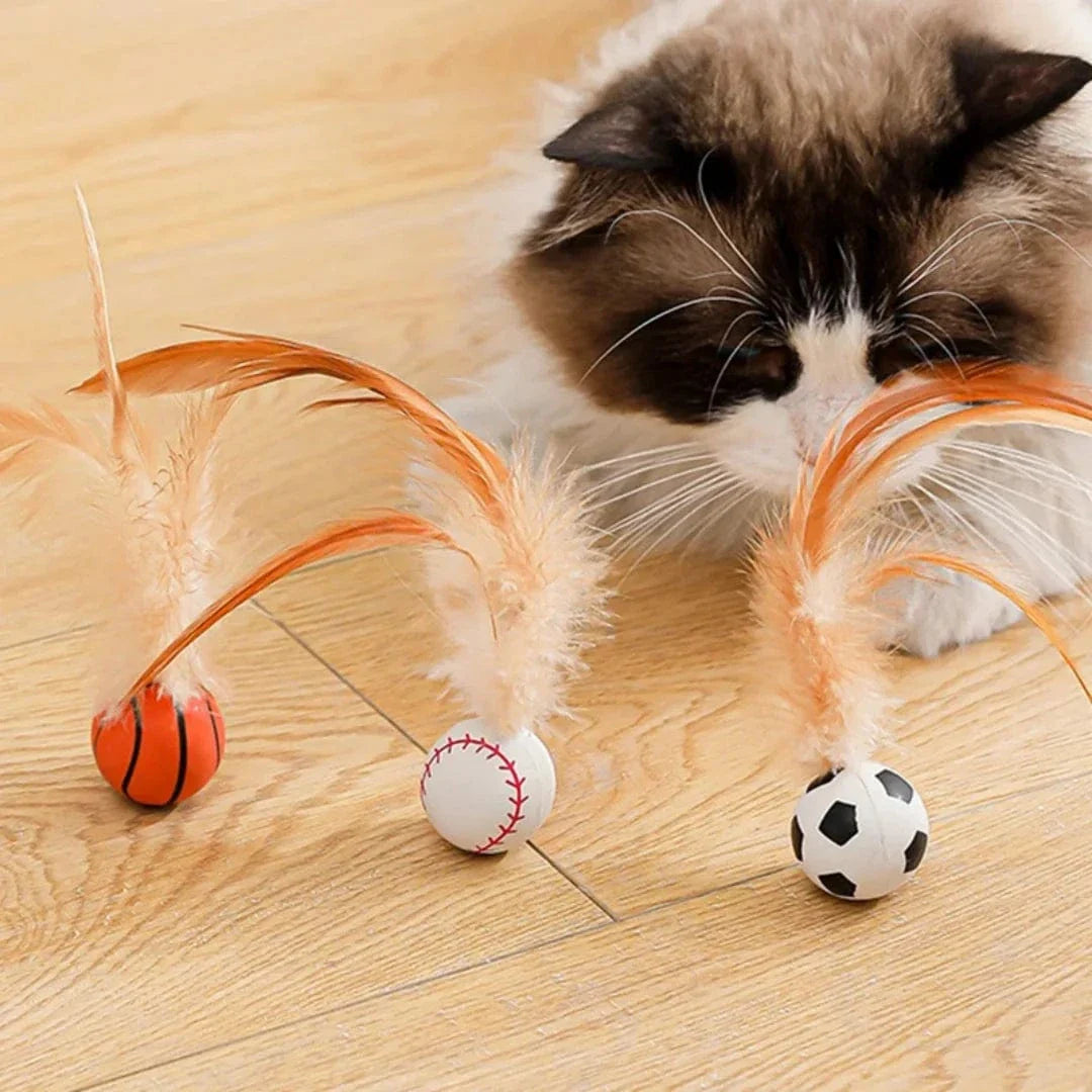 Bouncy Feather Cat Toy Balls